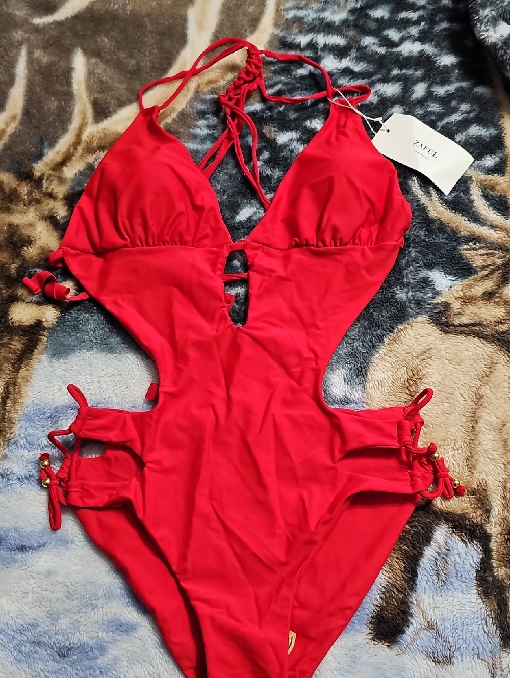 Zaful Bright Red Kids One-Piece Cutout Swimsuit